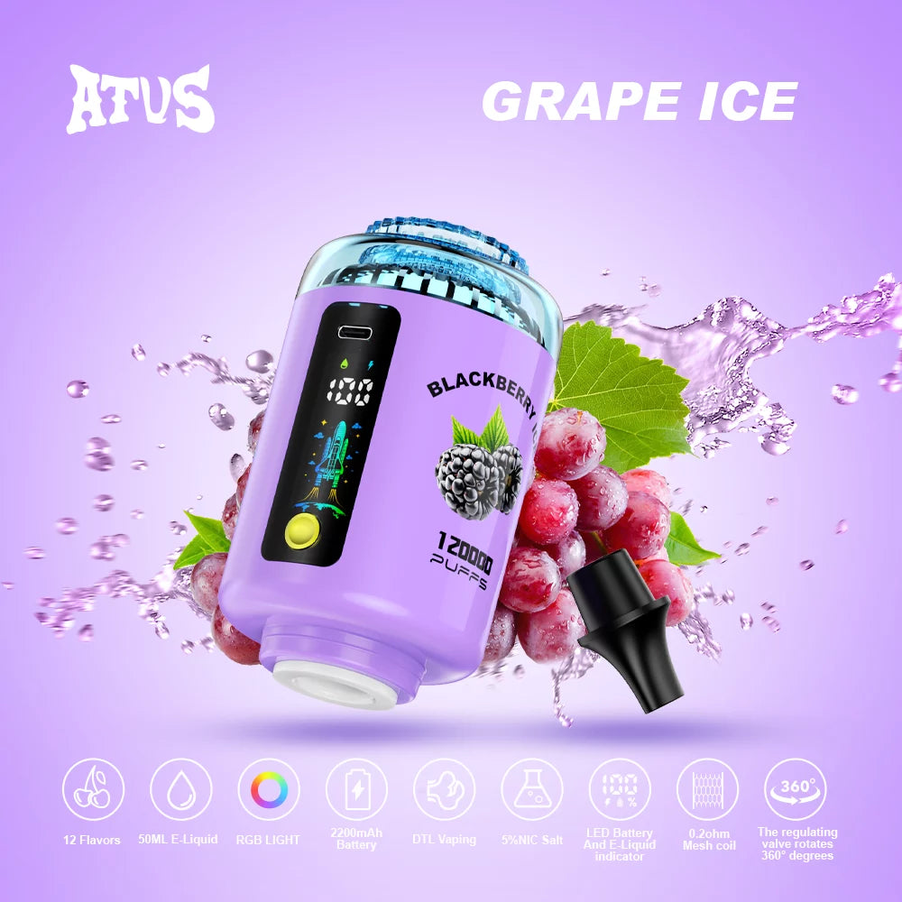 ATVS E-Hookah Head 120K PUFFS — LED-panel és e-liquid-szintjelző