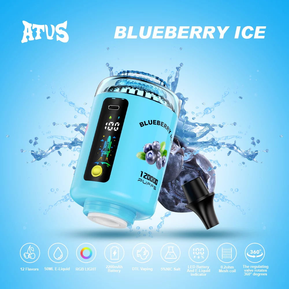 ATVS E-Hookah Head 120K PUFFS — LED-panel és e-liquid-szintjelző