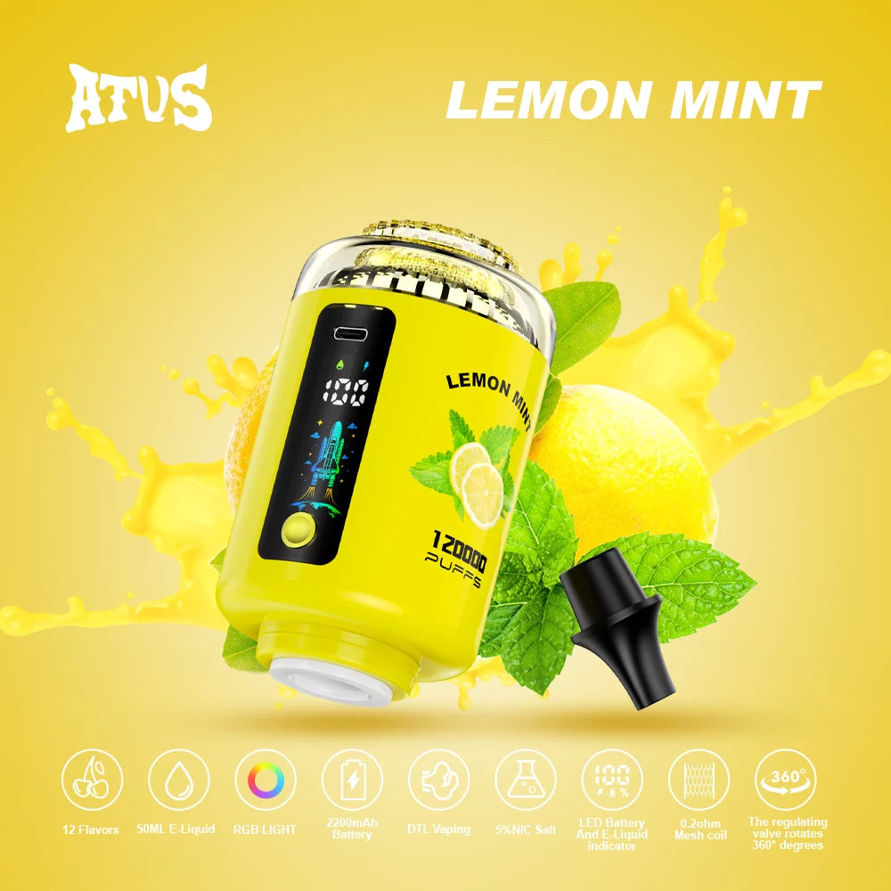 ATVS E-Hookah Head 120K PUFFS — LED-panel és e-liquid-szintjelző