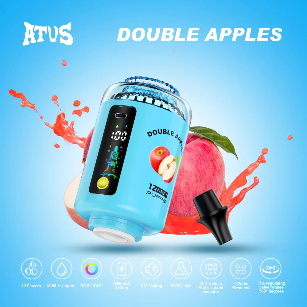 ATVS E-Hookah Head 120K PUFFS — LED-panel és e-liquid-szintjelző