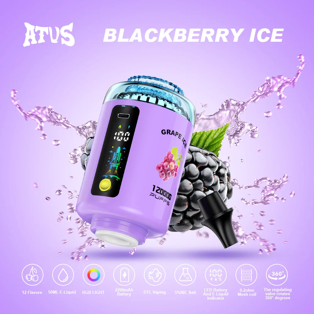 ATVS E-Hookah Head 120K PUFFS — LED-panel és e-liquid-szintjelző
